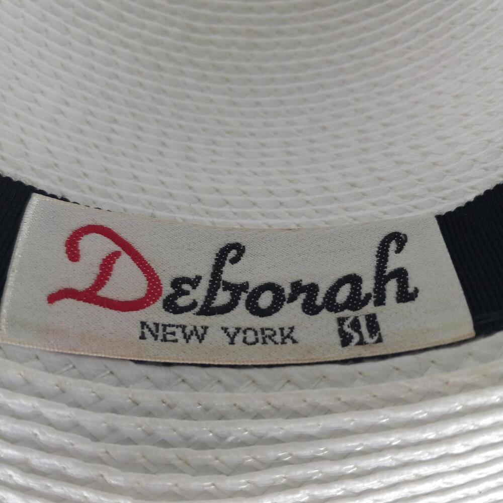 Elegant DEBORAH Black & White Wide Brim Straw Hat with Bow and Veil - Picture 6 of 7